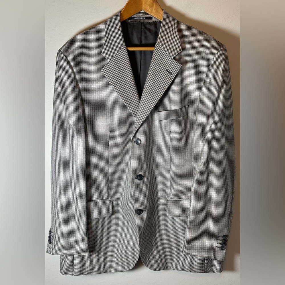 Baumler Blazer Suit Jacket Mens Sz 54 Houndstooth Silk & Wool 3 Button Romania